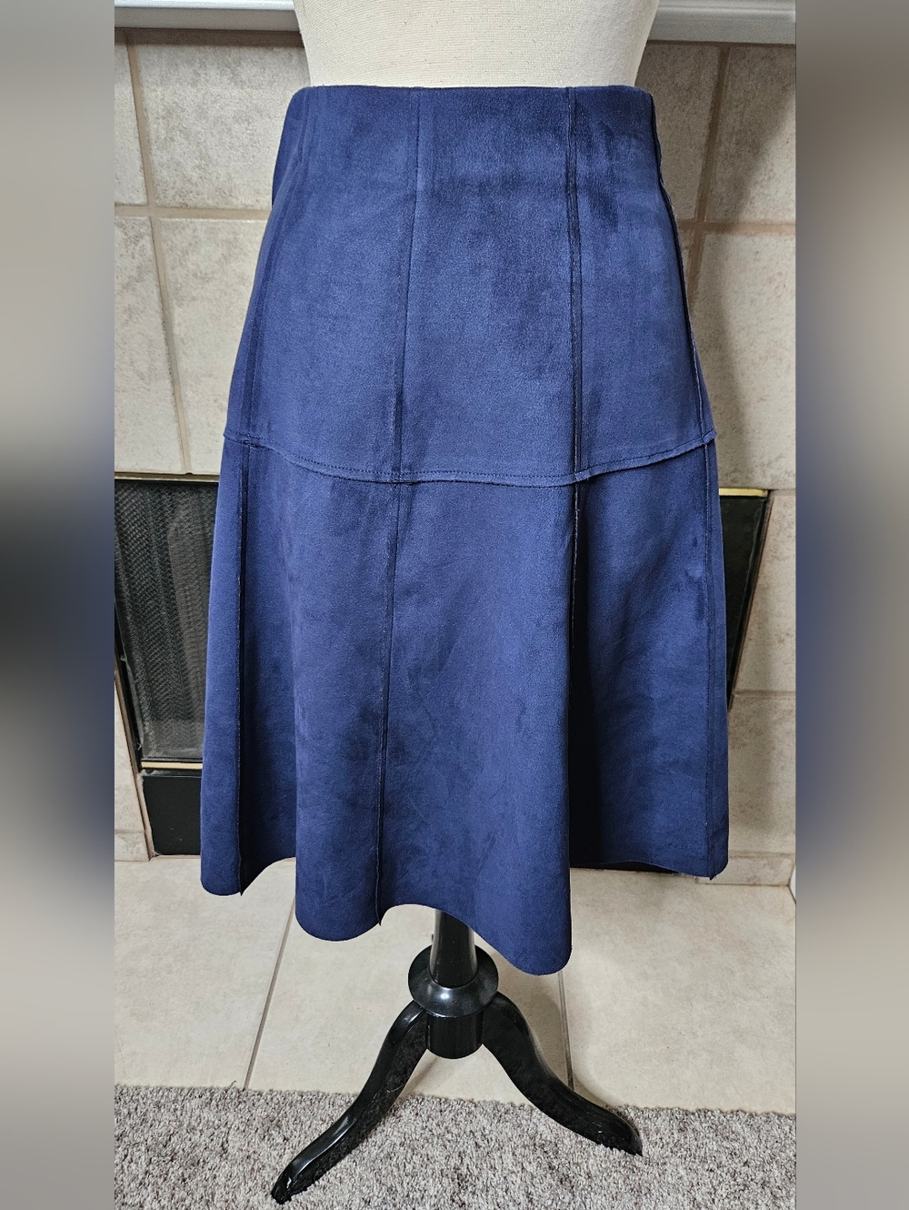 Classic Navy Suede Effect A-Line Skirt Small